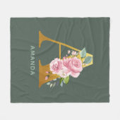 Monogram Floral Personalized Botanical Letter A Fleece Deken (Voorkant (Horizontaal))