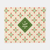 Monogram | Floral Pink & Green Quilt Folk Art Fleece Deken (Voorkant (Horizontaal))