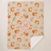 Monogram Floral Pomeranian Pattern Blush Pink Sherpa Deken (Voorkant)