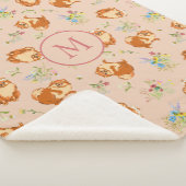 Monogram Floral Pomeranian Pattern Blush Pink Sherpa Deken (3/4)