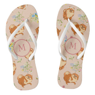 Monogram Floral Pomeranian Pattern Blush Pink Teenslippers