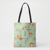 Monogram Floral Pomeranian Pattern Green Draagtas (Voorkant)