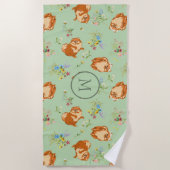 Monogram Floral Pomeranian Pattern Green Strandlaken (Voorkant)