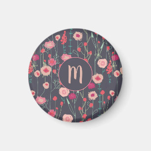 Monogram Floral roze zwart Magneet