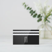 Monogram | Floral Stripes | Zwart gloss Visitekaartje (Staand voorkant)