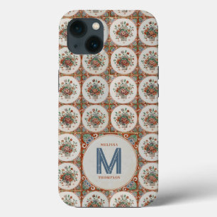  monogram Floral Terracotta Tiles iPhone 13 Hoesje