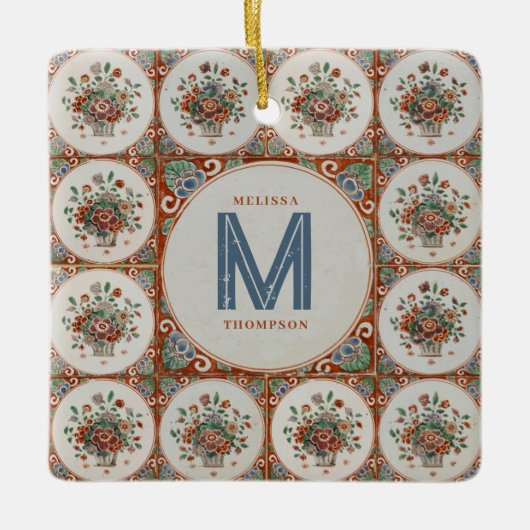  monogram Floral Terracotta Tiles Keramisch Ornament (Voorkant)