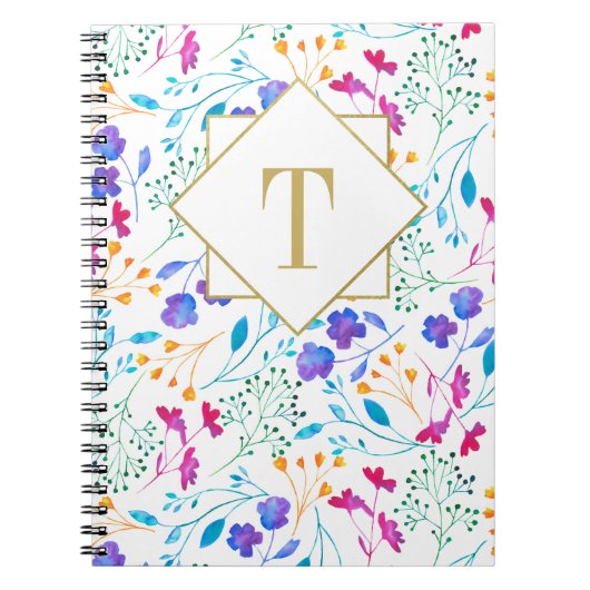 Monogram Floral Watercolour Spiral Notebook Notitieboek (Voorkant)