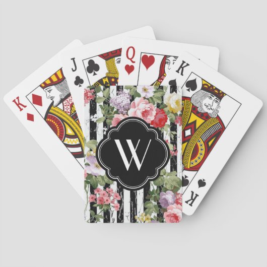 Monogram Floral Weathered Black Stripe Pokerkaarten (Achterkant)