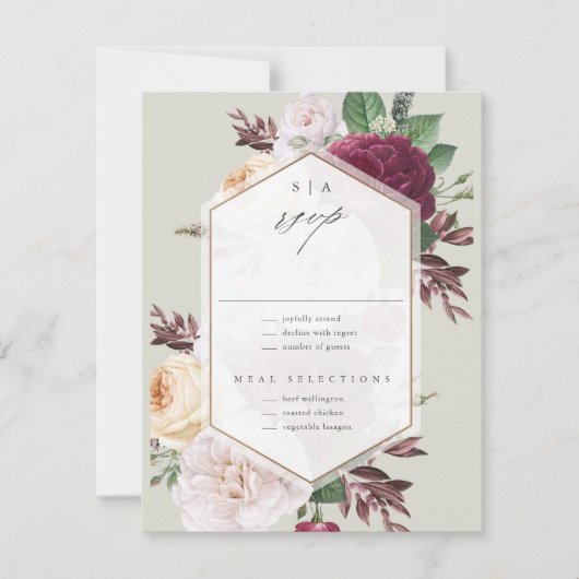 Monogram Floral Wedding RSVP Kaartje (Voorkant)
