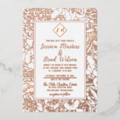  monogram | Floral Wedding White Rose Gold Folie Uitnodiging (Voorkant)