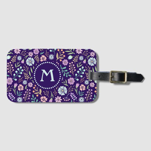 Monogram Floral Whimsical Boho Pattern Bagagelabel (Voorkant (horizontaal))