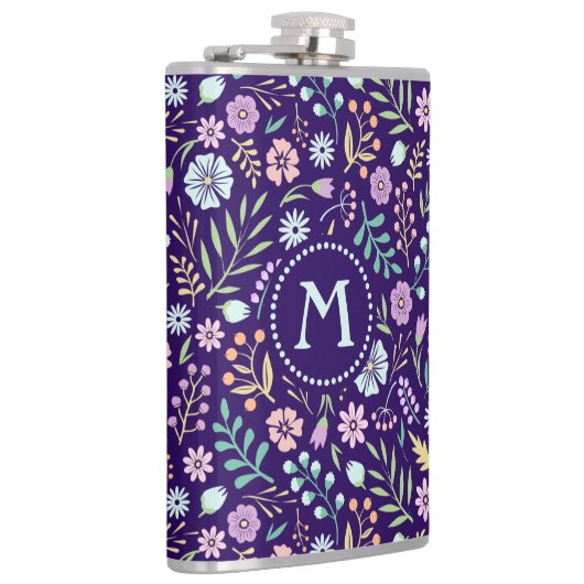 Monogram Floral Whimsical Boho Pattern Flask Heupfles (Rechts)