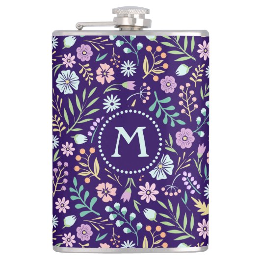 Monogram Floral Whimsical Boho Pattern Flask Heupfles (Voorkant)