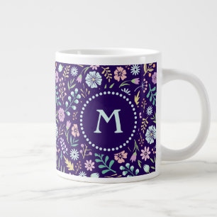 Monogram Floral Whimsical Boho Pattern Jumbo Mok