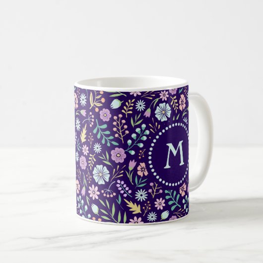 Monogram Floral Whimsical Boho Pattern Mok (Voorkant rechts)