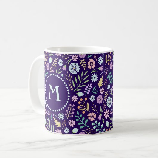 Monogram Floral Whimsical Boho Pattern Mok (Voorkant links)