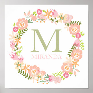 Monogram Floral Wreath Poster