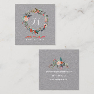 Monogram Floral Wreath Square Vierkante Visitekaartje