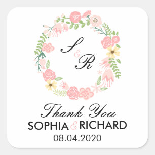 Monogram Floral Wreath Wedding Dank je Sticker