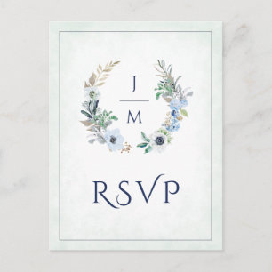 Monogram Floral Wreath Wedding Meal Choice RSVP Briefkaart