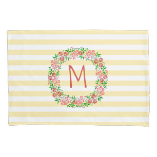 Monogram Floral Wreator Waterverf Stripes  Kussensloop