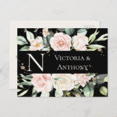 Monogram Floral Zwarte Waterverf sparen de Datum Briefkaart (Voorkant / Achterkant)