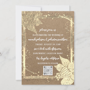 Monogram Florals Foto Gold Lijst QR Code Kraft Kaart