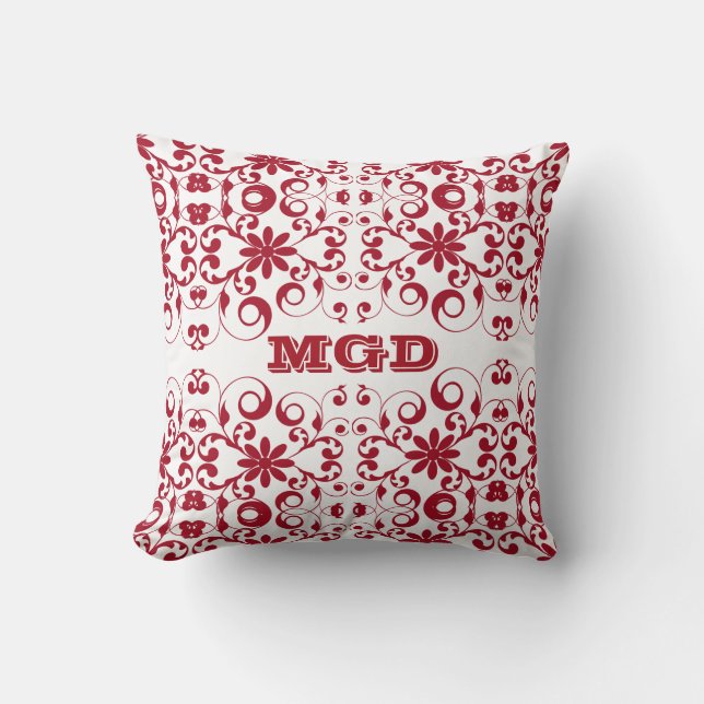 Monogram  floreel shabby en chemisch patroon kussen (Voorkant)