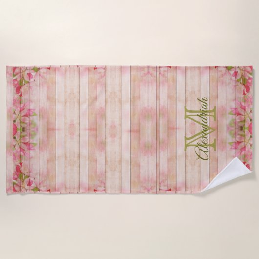 Monogram florroze houtfamilie uit het bijtende lan strandlaken (Voorkant)