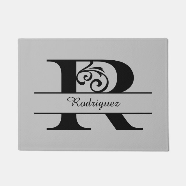 Monogram Flourish Letter R met naam Deurmat (Voorkant)