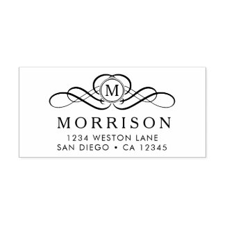 Monogram Flourish retouradres Zelfinktende Stempel
