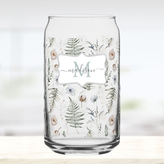 Monogram Flowers and Fern Leaves Floral Botanical