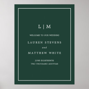 Monogram Forest Green Elegant Welcome Wedding Poster
