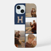 Monogram foto Bold Navy Blauw iPhone 15 Hoesje (Achterkant)
