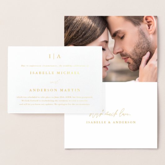 Monogram foto bruiloft uitstel aankondiging (Display)