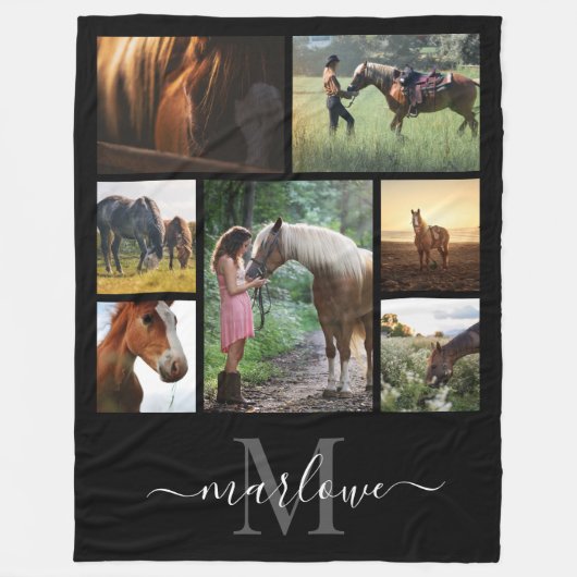 Monogram Foto Collage Black White Naam Fleece Deken (Voorkant)