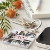 Monogram Foto Collage Blush Pink Sleutelhanger (Voorkant Rechts)