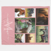Monogram Foto Collage Blush Roze Aangepaste naam Fleece Deken (Voorkant (Horizontaal))