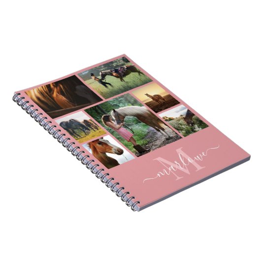 Monogram Foto Collage Blush Roze Aangepaste naam Notitieboek (Rechterzijde)