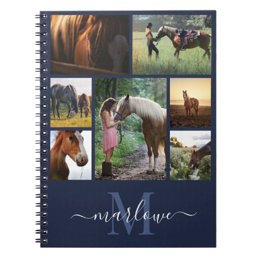 Monogram Foto Collage Navy Blue Custom Name Notitieboek (Voorkant)