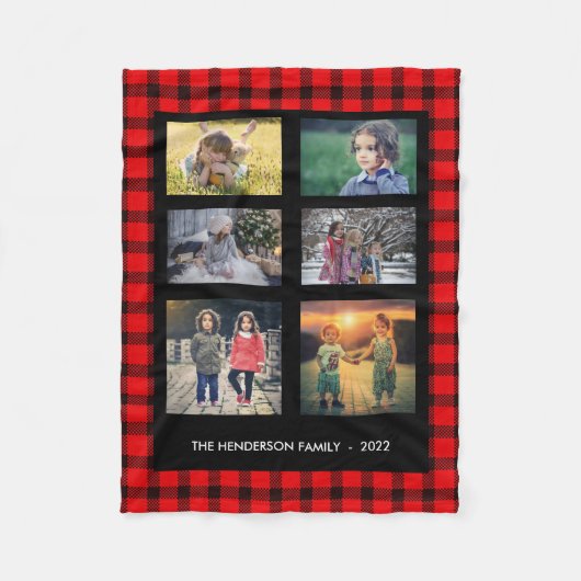 Monogram foto collage rode zwarte vleid fleece deken (Voorkant)