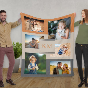 Monogram Foto Collage Verbrand Oranje Beige Koolgr Fleece Deken