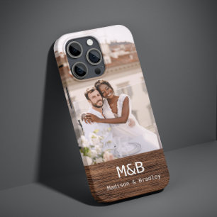 Monogram Foto Couple Wood Persoonlijke naam Case-Mate iPhone 14 Hoesje