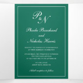 Monogram Foto Formal Emerald Green Wedding Drieluik Uitnodiging (Binnenkant midden)