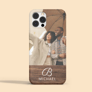 Monogram Foto Houtstructuur Houten Gepersonaliseer iPhone 15 Pro Max Hoesje