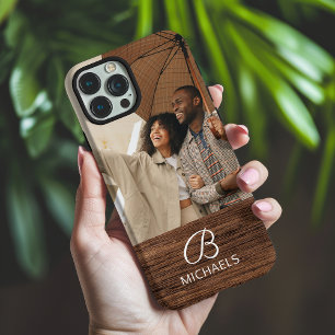 Monogram Foto Houtstructuur Houten Gepersonaliseer iPhone 16 Pro Max Hoesje