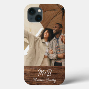 Monogram Foto Koppel Houten Gepersonaliseerde Naam iPhone 13 Hoesje