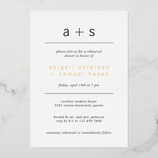 Monogram foto minimale repetitie diner folie uitnodiging (Voorkant)