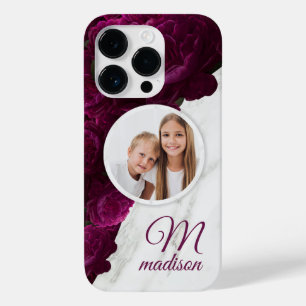Monogram Foto Modern Floral Marble Custom Name Case-Mate iPhone 14 Pro Hoesje